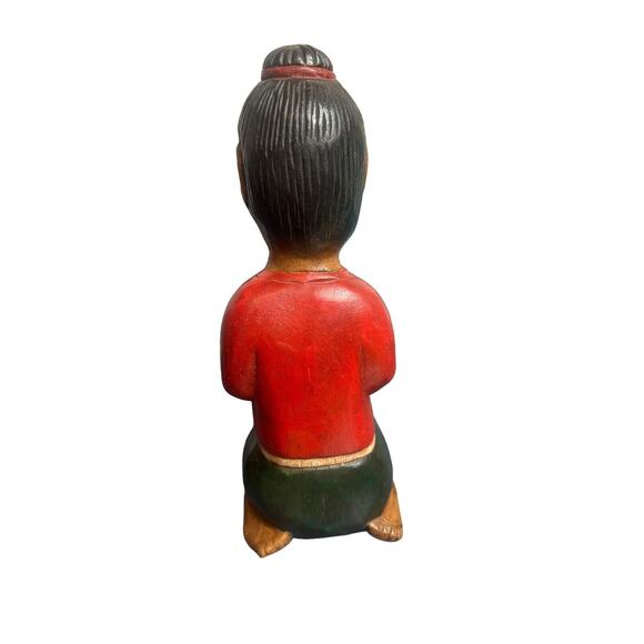 Wooden Praying Indonesian Thai Asian Sawasdee Praying Woman Vintage - Picture 5 of 5